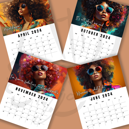 2024 Afro Beauty Affirmations Calendar - Instant Download