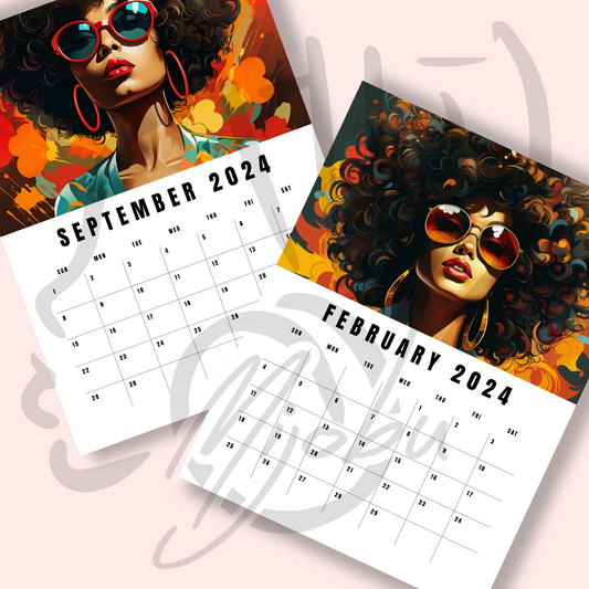 2024 Editable Calendar - Pop Art African-American Women - Calendar Template - Canva Template - Commercial and Personal Use