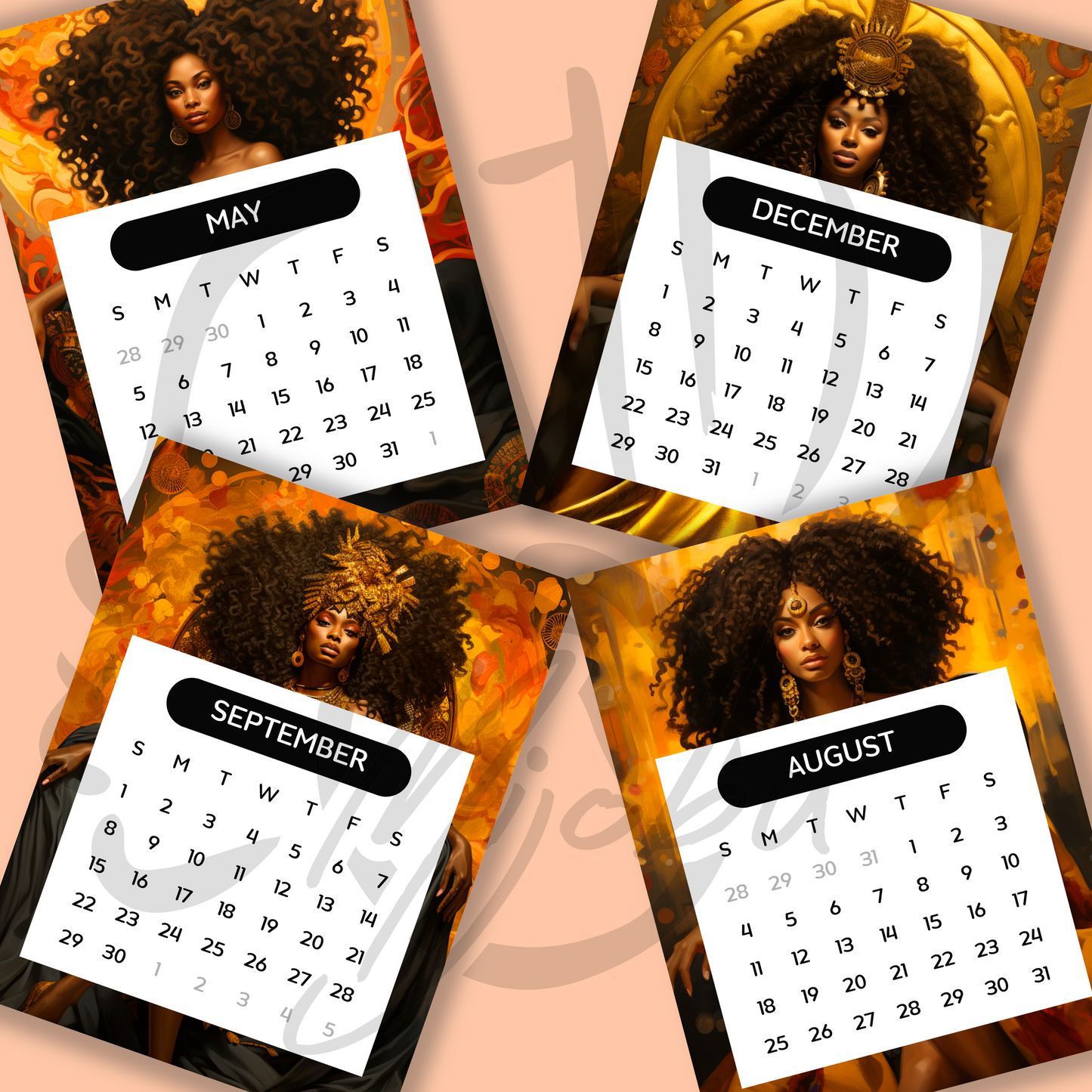 2024 Calendar Template African Queens - Instant Download
