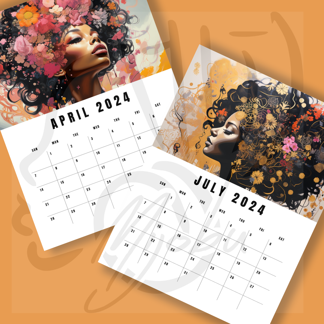 2024 Editable Calendar - Beautiful African-American Women Digital & Printable Calendar - Personal Use