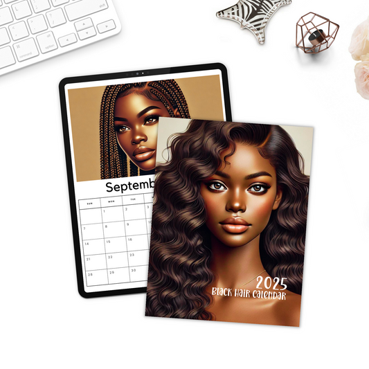 2025 Calendar Black Hair Calendar - Instant Download